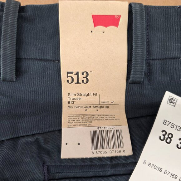 Levi Strauss 513 Slim Straight Fit Trouser Pants  Mens Size 38x32 Blue  NWT - Picture 5 of 10
